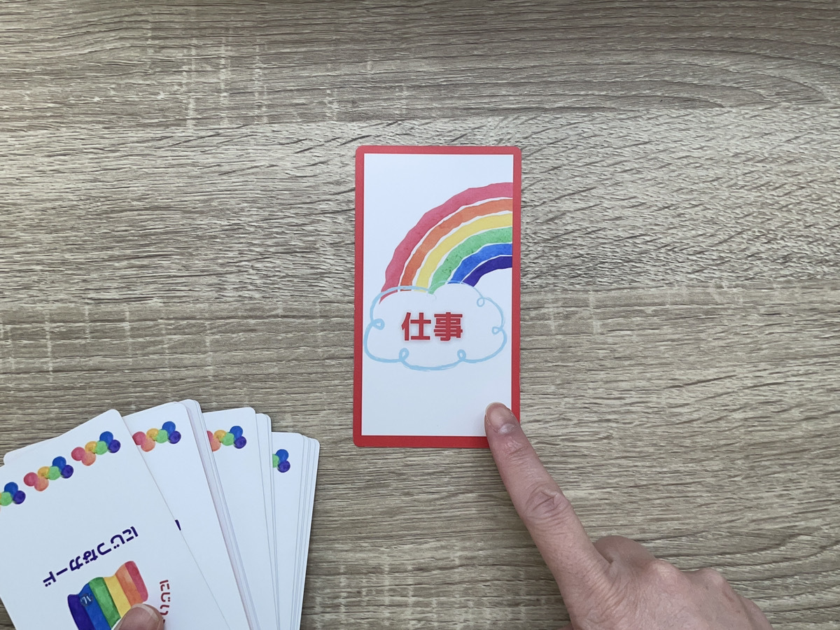テーマカードを指差している様子