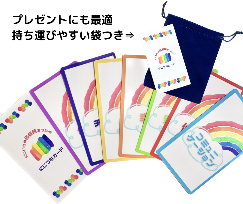 にじつなカードの商品セット。カード、ケース、袋が並んでいる